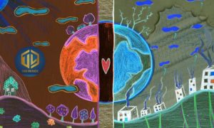 Tranh v? trái ??t b? ? nhi?m và trái ??t xanh s?ch ??p